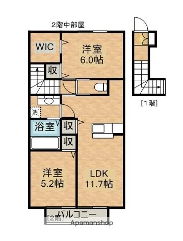 PORTE BONHEUR姫城 A棟(2LDK/2階)の間取り写真