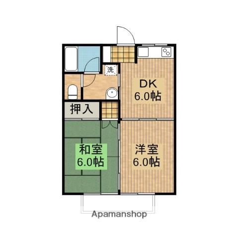 リバーサイド自由ヶ丘1号館(2DK/2階)の間取り写真