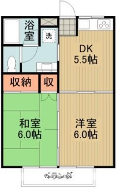 リバーサイド自由ヶ丘2号館(2DK/1階)の間取り写真