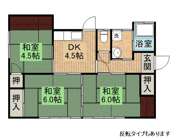 日豊本線 五十市駅 バス乗車時間：33分 梅北小学校停バス停で下車 徒歩9分 1階建 築59年(3DK)の間取り写真