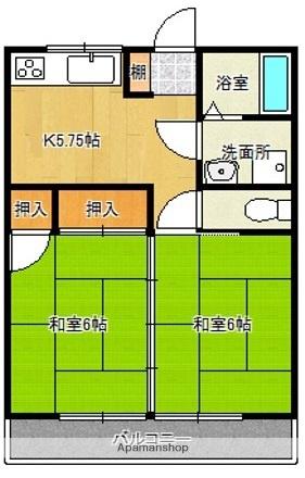 ベルハウス(2K/2階)の間取り写真