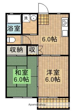 ファミリーハウスSSA棟(2DK/2階)の間取り写真