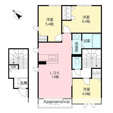 アルシェ A棟(3LDK/2階)の間取り写真