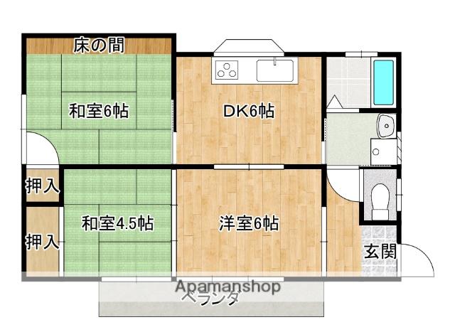日豊本線 五十市駅 バス乗車時間：3分 内堀住宅バス停で下車 徒歩4分 2階建 築32年(3DK/2階)の間取り写真
