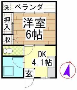 永田アパート(1DK/2階)の間取り写真