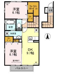 マール・ビビ B棟(2DK/2階)の間取り写真