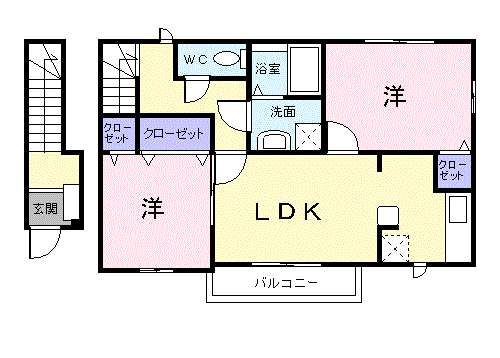 ベル・フィオーレA棟(2LDK/2階)の間取り写真