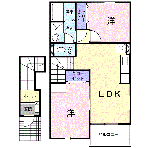 プリムローズヴィラB(2LDK/2階)の間取り写真