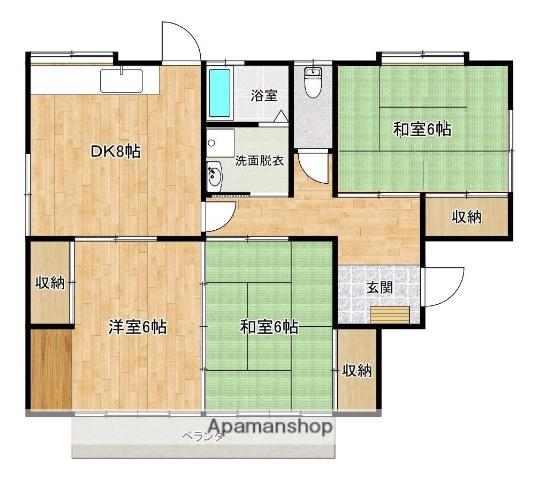 日豊本線 都城駅 バス乗車時間：10分 都城医療センター前バス停で下車 徒歩9分 1階建 築29年(3DK)の間取り写真