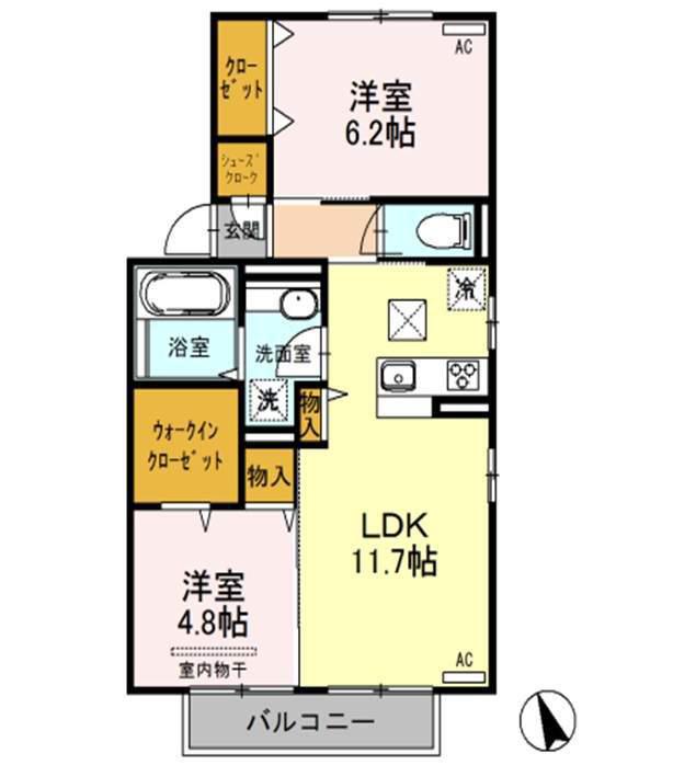 ラ・ヴェスタⅡ(2LDK/1階)の間取り写真