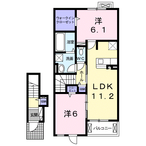 ガーデンハウスプリムローズ Ⅱ(2LDK/2階)の間取り写真