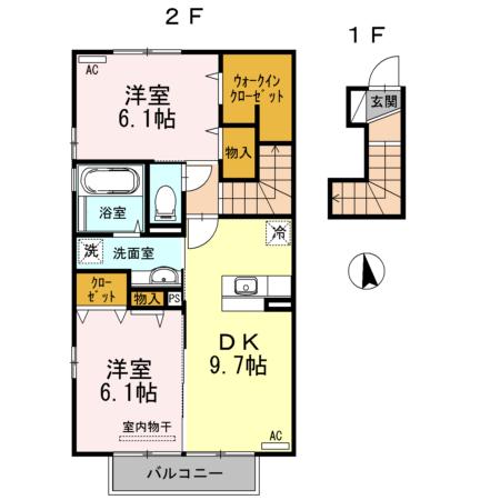 シェルト下川東(2DK/2階)の間取り写真