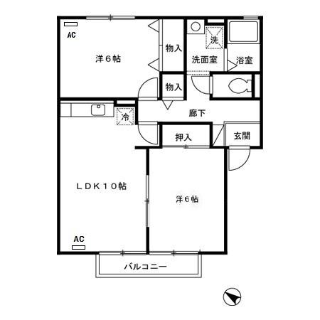 ヴィラコンフォート(2LDK/2階)の間取り写真