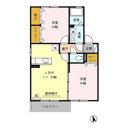 フルール・ド・シャモニC棟(2LDK/2階)の間取り写真