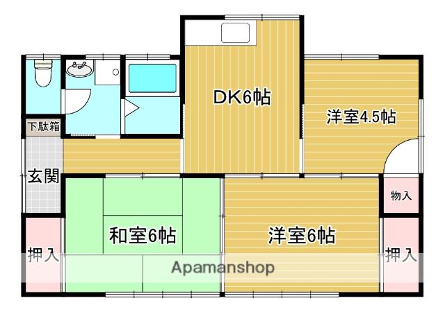 宮崎県都城市 1階建 築32年(3DK)の間取り写真