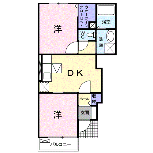 メイプルハイツ(2DK/1階)の間取り写真