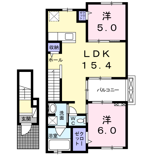 アーデント ブローテ檍 A(2LDK/2階)の間取り写真