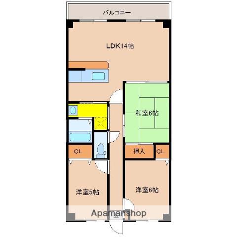 コーポ平山(3LDK/6階)の間取り写真