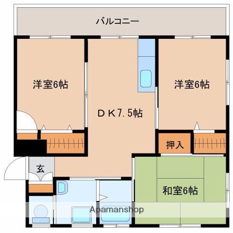 FⅤヴィラ(3DK/4階)の間取り写真
