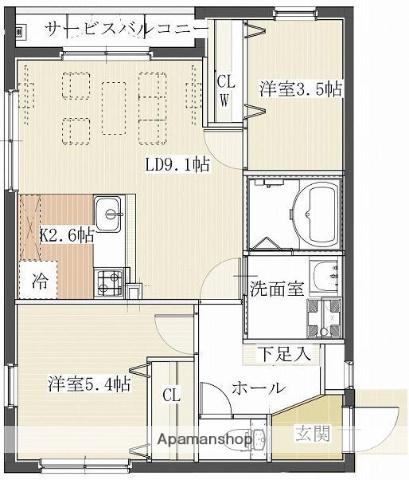 ALTE MEISTER和知川原(2LDK/1階)の間取り写真