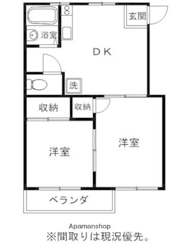 グランドハイツ白亜(2DK/2階)の間取り写真