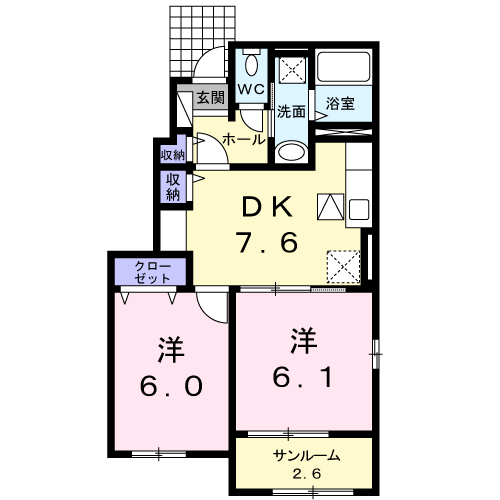 フロスティ Ⅱ A(2DK/1階)の間取り写真