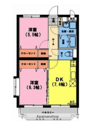 ユーミーいちまるⅥ(2DK/4階)の間取り写真