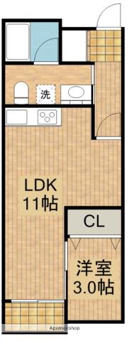 APARTMENT結(1LDK/2階)の間取り写真