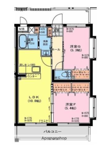 ハイラインS(2LDK/1階)の間取り写真