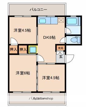 ファーストライフ谷川(3DK/3階)の間取り写真