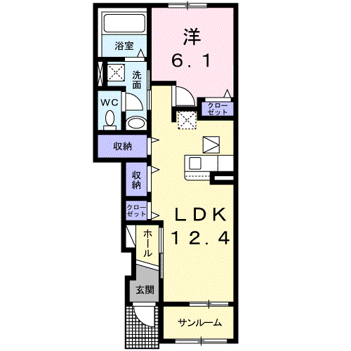 フィデール リュウ(1LDK/1階)の間取り写真