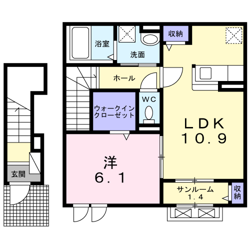 デーア Ⅱ(1LDK/2階)の間取り写真