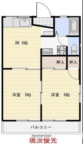 SKY・HILL(2DK/2階)の間取り写真