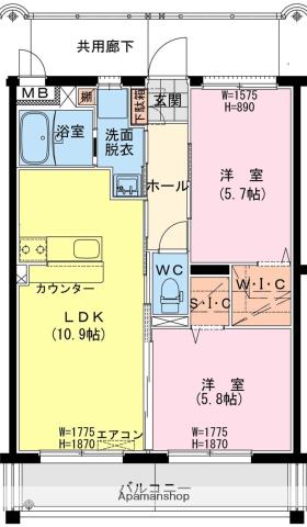 日向・永江1丁目マンション(2LDK/1階)の間取り写真