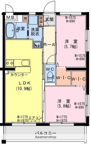 日向・財光寺南区画マンション(2LDK/2階)の間取り写真