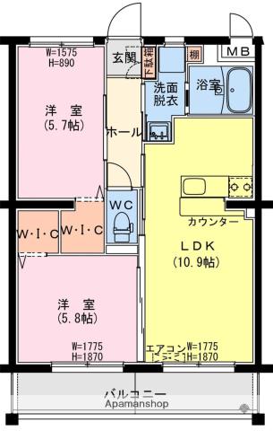 日向・財光寺南区画マンション(2LDK/3階)の間取り写真