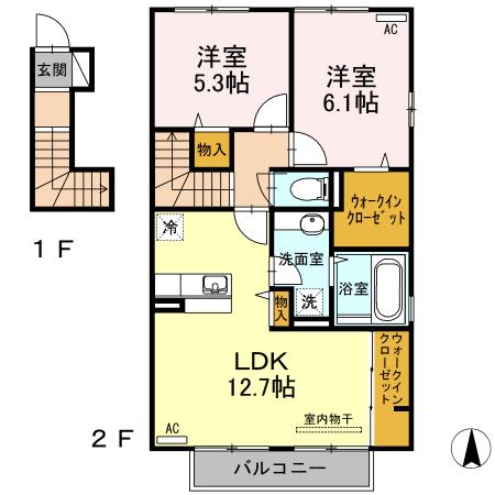 ヴィラ・マリアン(2LDK/2階)の間取り写真