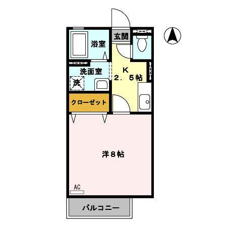 ディアコート浜B棟(1K/1階)の間取り写真