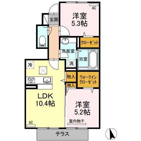 アルファ B棟(2LDK/1階)の間取り写真