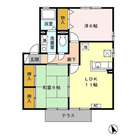 サンフローラ一ツ葉 B棟(2LDK/1階)の間取り写真