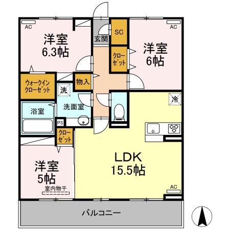 ウエストヴィレッジⅣ(3LDK/3階)の間取り写真