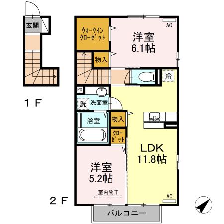 ぱぴよん・S(2LDK/2階)の間取り写真