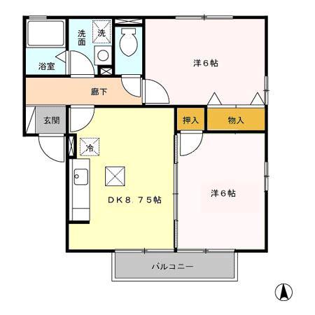 セピアコートⅠ棟(2DK/1階)の間取り写真