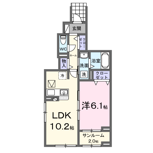 メテオール・ケイ Ⅱ(1LDK/1階)の間取り写真