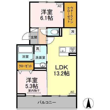 グランドゥール一の宮(2LDK/3階)の間取り写真