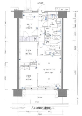 レーベン宮崎ONE TOWER(3LDK/9階)の間取り写真