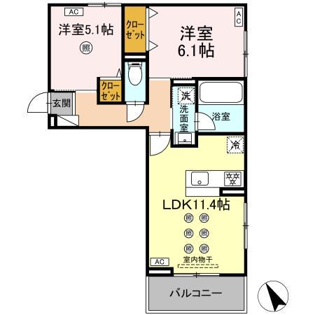 リバーサイドベース(2LDK/3階)の間取り写真