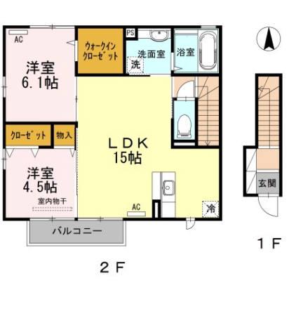 アッファービレ II棟(2LDK/2階)の間取り写真