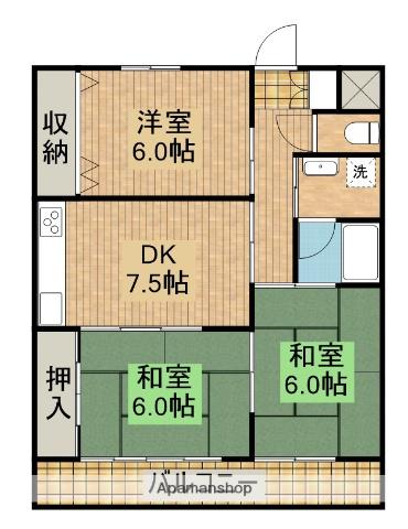 トレジャーコーポ黒木(3DK/2階)の間取り写真