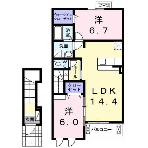 オーブ・ココⅢ(2LDK/2階)の間取り写真